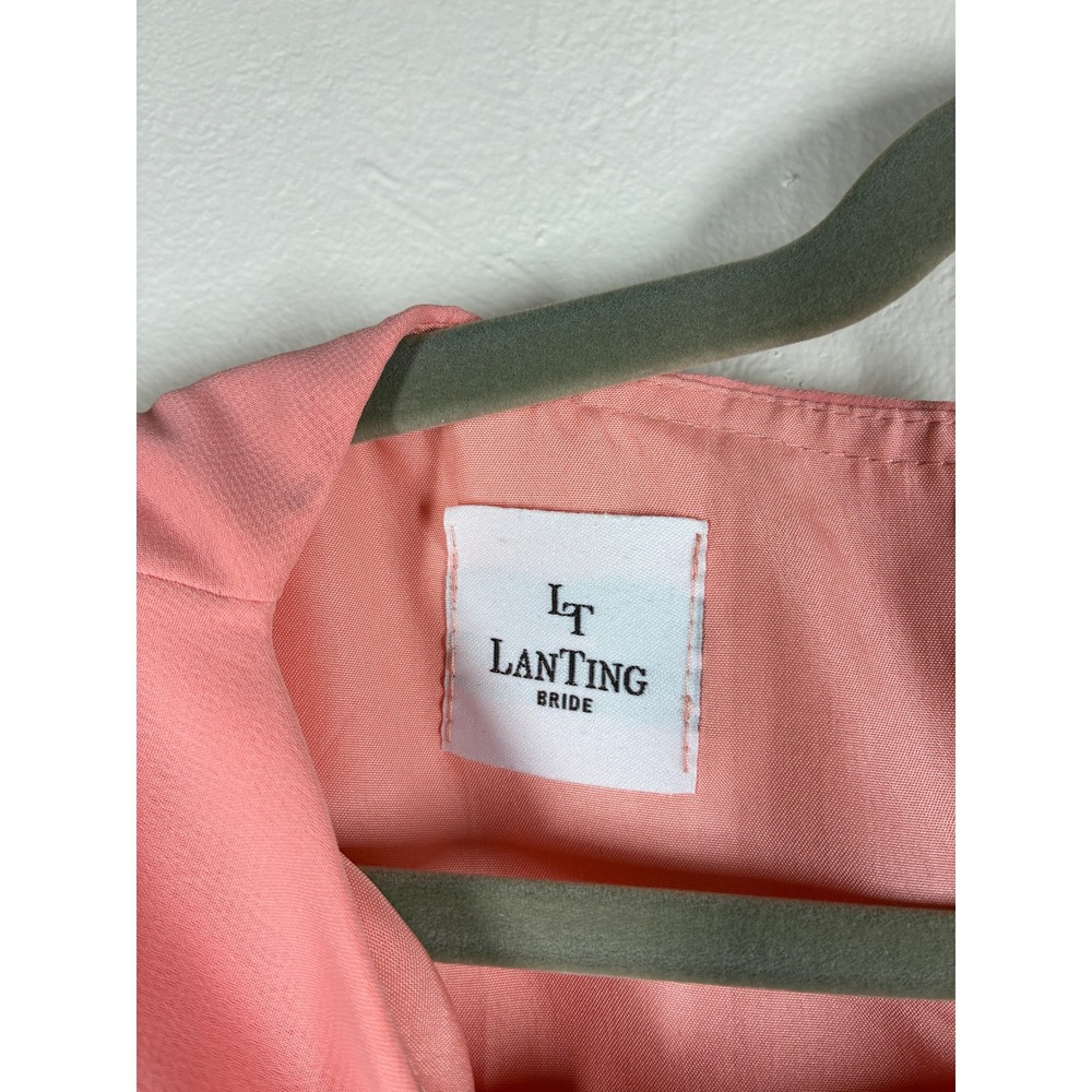 Lanting‎ Beaded Sleeve Chiffon Overlay Sheath Dress Medium Peach Mother of Bride - Picture 8 of 13